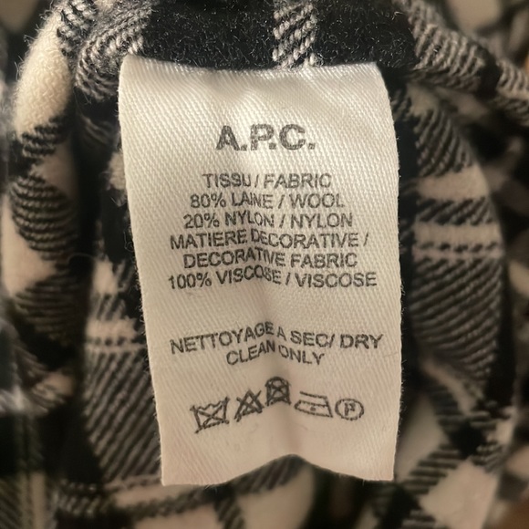 APC wool button up flannel black and white plaid - Picture 5 of 5